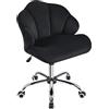 Yaheetech Sedia Scrivania Senza Braccioli Schienale a Conchiglia | Altezza Regolabile, con Ruote, Portata 136 KG,per Studio, Ufficio, Cameretta, Nero/Velluto