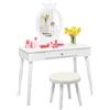 FANTASK Tavolo da toeletta 2 in 1 per bambini, tavolo da toeletta e scrivania con specchio rimovibile e sgabello da principessa, colore bianco, per ragazze
