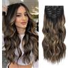 Fliace Clip in Hair Extensions, 6 PCS Natural & Soft Hair & Blends Well Lonng Wavy Hairpieces(20inch, 6pcs, Black&Dark mix light brown)