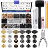 Glarks 120 set di bottoni automatici in pelle, 12.5 mm 6 colori bottoni a pressione in metallo con 8 punzonatrici, strumenti di impostazione, matite per grasso e metro a nastro per fai da te in pelle
