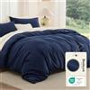 Bedsure Set Biancheria da Letto -220x240 3 Pezzi Blu Navy 1 Copripiumino 240x220 cm + 2 Federe 50x80 cm, Biancheria da Letto Microfibra di Poliestere con Cerniera