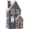 Shudehill Giftware Portacandeline in Ceramica Stile Villaggio Casa con Portico Blu Navy, bellissimo regalo per inaugurazione della casa, Ornamento per la Casa, Portacandeline