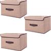 EURXLQ Scatole Portaoggetti con Coperchio,Scatole per Armadio Pieghevoli,Scatole Portaoggetti,Scatole Armadio con Coperchio e Maniglie per l'armadio (Beige, 3 pack-36×23×24 cm)