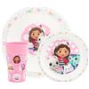 DREAMWORKS GABBY'S DOLLHOUSE Gabby's - Set di stoviglie per bambini a forma di casa delle bambole, 3 pezzi, con piatto, ciotola e tazza in polipropilene riutilizzabile, per bambini, set di bicchieri e stoviglie per i pasti, dai