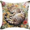 Umimiss Federa per cuscino a forma di gatto, 45 x 45 cm, regalo per donne, regalo per gli amanti dei gatti, graziosa federa in lino con stampa floreale in stile pastorale, per divano, letto, soggiorno,