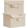 GRANNY SAYS Scatole Portaoggetti Piccole con Coperchio, Set di 2 Mini Scatole Rigide in Tessuto, Scatola Rigida per Scaffali, Scatola Tessuto Pieghevoli, Small Storage Boxes for Shelf, Bianco&Kaki