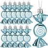 Threan 12 Ornamenti Natalizi di Caramelle e Bastoncini Zucchero Glitterati da Appendere per Albero Natale con Corde Dorate per Decori(Azzurro,Plastica)