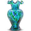LCCCK Vaso in vetro blu verde acqua alto 24,1 cm, bellissimo vaso in vetro soffiato a mano per decorazioni con fiori, vasi per centrotavola, moderno vaso d'arte in vetro di Murano blu verde acqua, per