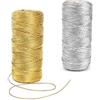 CHSEROK 2 Pezzi Filo D'oro Spago 1,5 mm x 100 m per Rotolo Fili per Braccialetti non Elastico, Dorato Spago e Argento Cordino per Borse Uncinetto, per Corda Fai da Te, Gioielli, Confezione Regalo