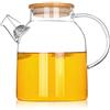 TAMUME 1500ml Teiera di Vetro con Bambù Coperchio e Filtro in Acciaio Inox Coil Vetro Brocca di Acqua Ideale per Tè Della Frutta Container e Fioritura Teiera