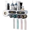 Jauhmui Porta spazzolino da denti da parete senza foratura, con dispenser automatico di dentifricio, bicchiere, fessure per spazzolino da denti e cassetto cosmetico (4 tazze)