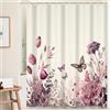 Ttincceer 180x180cm Fiore doccia tenda retro viola fiore farfalla bagno tende con ganci Vintage campagna impermeabile vasca da bagno accessori decorativi