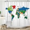 ASDCXZ Tenda da doccia con mappa del mondo, 180 x 180 cm, moderna, semplice, colorata, mappa del mondo, bianca, lavabile, in poliestere, impermeabile, per vasca da bagno con 12 ganci