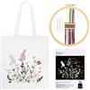 JSRQT Kit da Ricamo per Borsa di Tela, Ricamo Starter Kit con Motivo Floreale per Principianti Adulti, Punto Croce Borsa Tela, Set di Ricami a Mano Tote Bag inclusi Cerchio e Istruzioni, Bianco