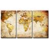 Visario Mappa del Mondo Quadro su Tela Tre Parti, murali Stampa D' Arte, Cornice in Legno e Metallo per Essere Appeso, Beige Vintage, 120 x 80 x 1.0 cm