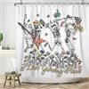 ASDCXZ Divertente tenda da doccia 90 x 180 cm, divertente scheletro che canta danza fiori foglie Halloween bianco lavabile tenda da doccia in poliestere impermeabile tenda da bagno per vasca da bagno