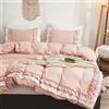 GETIYA Biancheria da letto romantica, squisita lenzuola con volant, rosa e bianco, doppio strato, copripiumino per coppia, in morbida microfibra, per ragazze e donne, con 2 federe, 200 x 200 + 2 x 80