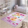 TAPISO Emma Tappeto Gioco Bambini Sala Giochi Cameretta Stanza Bambini Stampato Rosa Fata Gioco Campana Multicolore Antiscivolo Lavabile in Lavatrice 120 x 170 cm