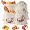 Aubess 4 sacchetti per il pane in lino, con coulisse, per il pane, per conservare freschezza, 25 x 30 cm, 30 x 38 cm, sacchetti di lino, riutilizzabili, per pane, baguette, frutta, verdura, 2 misure