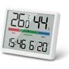 Lafocuse Sveglia Digitale da Comodino Bianca a Batteria, 4.5 LCD Sveglia Portable con Termometro, Igrometro, Calendario, Snooze, Magnetico, per Cucina Camera da Letto Ufficio Viaggio