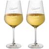 AMAVEL Set 2 Calici da Vino con Incisione Personalizzata con Nomi e Data, Motivo Cuori, Bicchieri in Vetro per Sposi, Idee Regalo di Nozze o Anniversario, Bomboniere