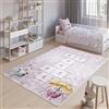 TAPISO Emma Tappeto Gioco Bambini Sala Giochi Cameretta Stanza Bambini Stampato Rosa Lepri Gioco Campana Multicolore Antiscivolo Lavabile in Lavatrice 120 x 170 cm