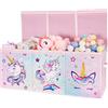 WERNNSAI Scatola per giocattoli con unicorno, grande contenitore con coperchio, per bambini, ragazze, pieghevole, robusta, rosa, 96 x 32 x 40 cm, armadio per cameretta dei bambini, asilo, camera da
