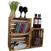 Kistenkolli Altes Land Cassette vintage fiammate, 50 x 40 x 29 cm/40 x 30 x 25 cm, decorazione per la casa, per la frutta, il vino o il fai da te (set da 3, 40 x 30 x 25 cm, senza ripiano)
