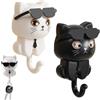 ZHAOYCSH Ganci Adesivi Muro, 2 Pezzi Ganci Appendiabiti Adesivi con Design Carino a Forma di Gatto, Ganci Autoadesivi per Cucina, Bagno, Camera, per Asciugamani, Accappatoi, Chiavi e Vestiti, Bianco e Nero