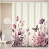 Ttincceer 152x183cm Fiore doccia tenda retro viola fiore farfalla bagno tende con ganci Vintage campagna impermeabile vasca da bagno accessori decorativi