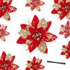 DITK-U - 12 decorazioni natalizie con fiori artificiali glitterati di stella di Natale con clip, ornamenti per albero di Natale per Capodanno, matrimonio, Natale, decorazioni per la casa e feste