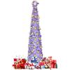BlyeMichdi Albero di Natale Artificiale Pop-Up da 1,5 m, Albero di Natale Pieghevole con Luce LED da 5 m, Decorazione Natalizia per la Casa, per l'Ufficio, con Decor Paillettes Scintillanti, Viola