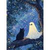 EOBROMD Diamond Painting Fantasma, DIY 5D Gatto Nero Diamond Painting Kit Completo, Halloween Pittura Diamante Fai da Te, Ricamo a Punto Croce Craft Arts Decorazione per Casa e Pareti 30x40cm