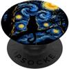 StarryAx2 Black Cat Starry Night Van Gogh Moon Art Meow Mamma Papà PopSockets PopGrip Adesivo