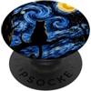 StarryAx1 Black Cat Starry Night Van Gogh Moon Art Meow Mamma Papà PopSockets PopGrip Adesivo