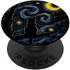 BlackCatStarryAx2 Black Cat Starry Night Van Gogh Moon Art Mom Dad Meow PopSockets PopGrip Adesivo