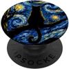 StarryAx2 Black Cat Starry Night Van Gogh Moon Art Meow Mamma Papà PopSockets PopGrip Adesivo