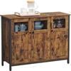 VASAGLE Mobiletto Multiuso, Credenza, Armadietto con Ante in Vetro, per Sala da Pranzo Salotto Corridoio Cucina, Struttura in Acciaio, Stile Industriale, Marrone Vintage e Nero Inchiostro LSC099B01