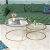 HJhomeheart Set di 2 Tavolini Rotondi, Tavolini, Grande: 80 x 80 x 45 cm; Piccolo: 60 x 60 x 35 cm, Oro e Vetro