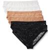 Amazon Essentials Culotte Interamente in Pizzo Elasticizzato Donna, Pacco da 6, Bianco/Bronzo Lavato/Nero, 48