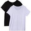 Amazon Essentials T-Shirt con Scollo a v a Maniche Corte Elasticizzata Tecnica - Colori Fuori Produzione Donna, Pacco da 2, Bianco/Nero, XL Plus
