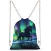 SMAZDFXX Zaino con coulisse Horse Northern Light, borsa sportiva da palestra in tela per uomo e donna