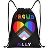 Generic Zaino con Coulisse Pride Rainbow Heart Proud Ally Sacca da Palestra Leggero Borsa con Coulisse Resistente Sacchetta Sportiva per Scuola Spiaggia Unisex