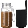 Ameble Bottiglia d'Acqua con tacche Graduate, Bottiglia per Latte in Vetro con Tappo, Bottiglie d'Acqua in Vetro borosilicato, Custodia per Tazza a Prova di perdite Adatta al microonde - 300 ml