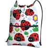 YYHWHJDE Zaino con coulisse con stampa di coccinelle e fiori, leggero, impermeabile, con tasca con cerniera, per viaggi e sport