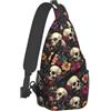 JUZGTSIT Zaino a tracolla con teschio e fiori, zaino da trekking, borsa a tracolla, leggera e resistente, borsa a tracolla per donne e uomini