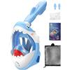 Zumhigh Maschera da snorkeling per bambini, design integrale, vista panoramica a 180°, con sistema Dry Top, anti-appannamento, anti-perdite, a tema squalo, per nuoto e sport acquatici (blu)