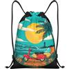 RRhgipp Sunset Beach Palm Tree Zaino con coulisse Sport Palestra Sackpack Tasca Impermeabile String Bag Donne Uomini Scuola, Nero , M, Classico