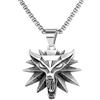 GAUEIOUR Geralt - Collana da uomo con ciondolo a forma di testa di lupo, in acciaio inox, con scritta in lingua inglese School of the wol, con logo classico per fan e feste, gioiello decorativo per