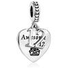 MiniJewelry Ciondolo portafortuna a forma di cuore con numero 12, 16, 18, 21, compatibile con braccialetti Pandora, da donna, famiglia, figlia, nipote, Misura unica, Rame, Nessuna pietra preziosa